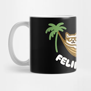 Feline Fine | Cute cat enjoying summer on a beach with feeling fine vibe | Cat Puns Mug